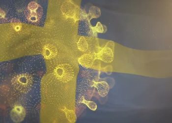 Sweden Flag With Corona Virus Bacteria