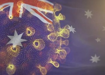 Australian Flag With Corona Virus Bacteria