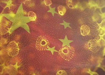 Chinese Flag With Corona Virus Bacteria