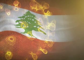 Lebanon Flag With Corona Virus Bacteria