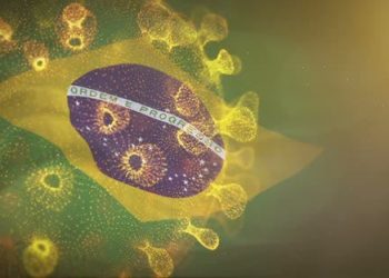 Brazilian Flag With Corona Virus Bacteria