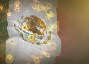 Mexico Flag With Corona Virus Bacteria