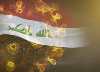 Iraq Flag With Corona Virus Bacteria