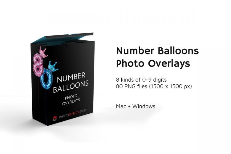 80 Number Balloons Photo Overlays