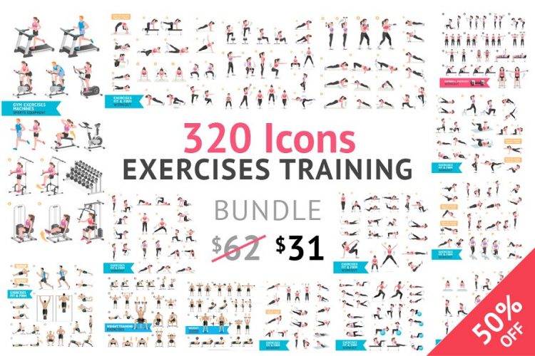 CreativeMarket Fitness Aerobic and Exercises Icons 1063017