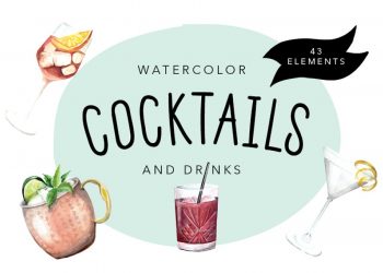 CreativeMarket Watercolor Cocktails and Drinks Set