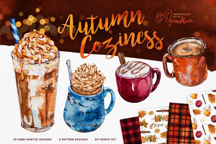 CreativeMarket Autumn Coziness – Watercolour Set