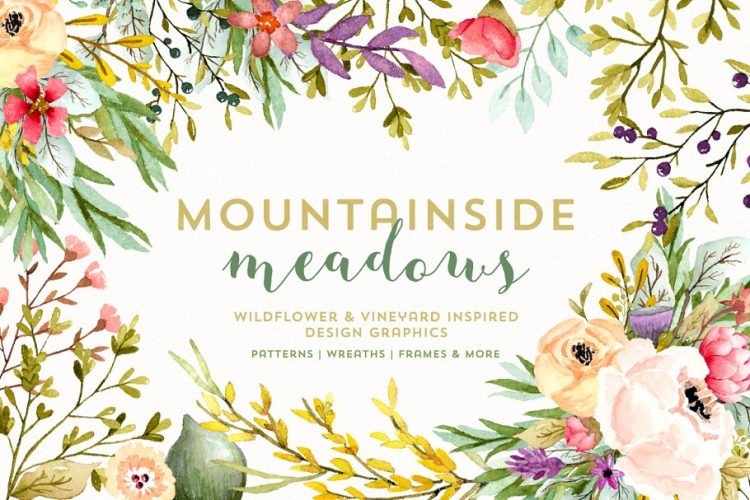 CreativeMarket Mountainside Meadows Wildflowers