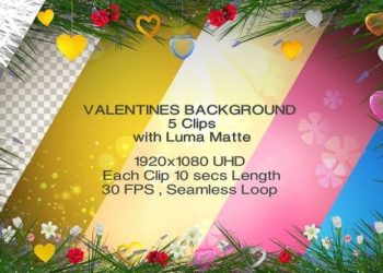 Valentines Backgrounds - 5 clips with Luma Matte