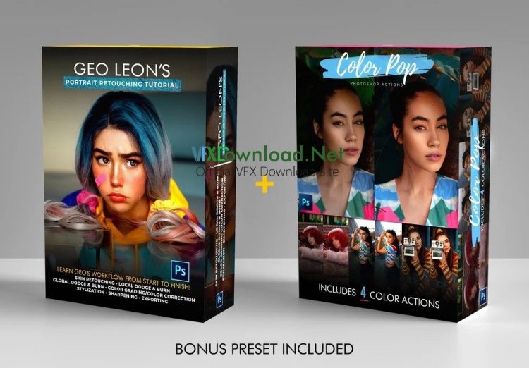 Geo Leon's Portrait Retouching Tutorial + Color Action pack Bundle with BONUS