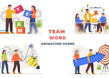 VideoHive Office Team Work Character Animation Scene After Effects 39652713