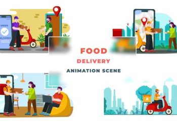 VideoHive Online Order Food Delivery Animation Scene After Effects 39652501