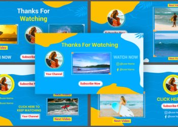 VideoHive Sea Beach Background Summer Surfing Youtube End Screen 39717356