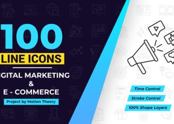 VideoHive 100 Digital Marketing Line Icons 40108189