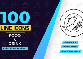 VideoHive 100 Food & Drink Line Icons 40108193