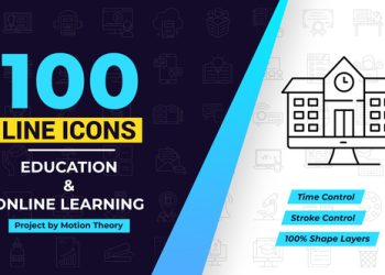 VideoHive 100 Online Learning Line Icons 40108201