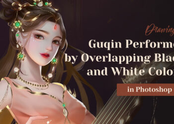 Wingfox – Drawing a Guqin Performer by Overlapping Black and White Colors in Photoshop with Wingfox Studio