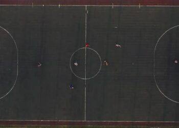 VideoHive Top View of a Sports Football Field with Players Playing Football 41960338
