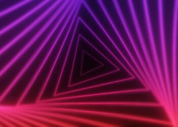 VideoHive Abstract glowing neon triangles swirling blue and red lines energy futuristic high tech background. 43408439