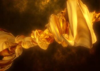 VideoHive Abstract yellow gold line swirling fluid or fabric glowing energy 43414882
