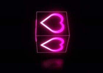 VideoHive Rotating Cube with Pink and White Neon Glowing Hearts Loop Animation 43414808