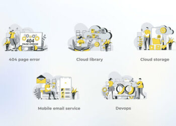 VideoHive Cloud Storage - Yellow Gray Flat Illustration 44638020