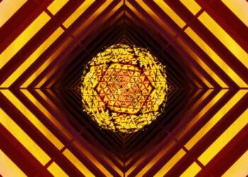 VideoHive Golden pulsating bundle of energy in the yellow tunnel vj loop 43396200