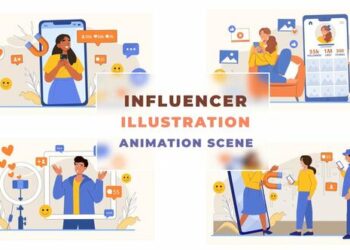 VideoHive Influencer Illustration Concept Animation Scene 43660632