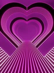 VideoHive Vertical video pink and white neon glow heart tunnel and road loop animation 43396136