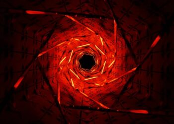 VideoHive sci-fi red light metallic spiral cyclic tunnel background vj loop 43396232