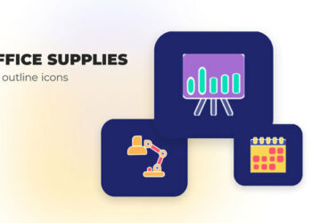 VideoHive Office Supplies - Flat Outline Icons 45847890