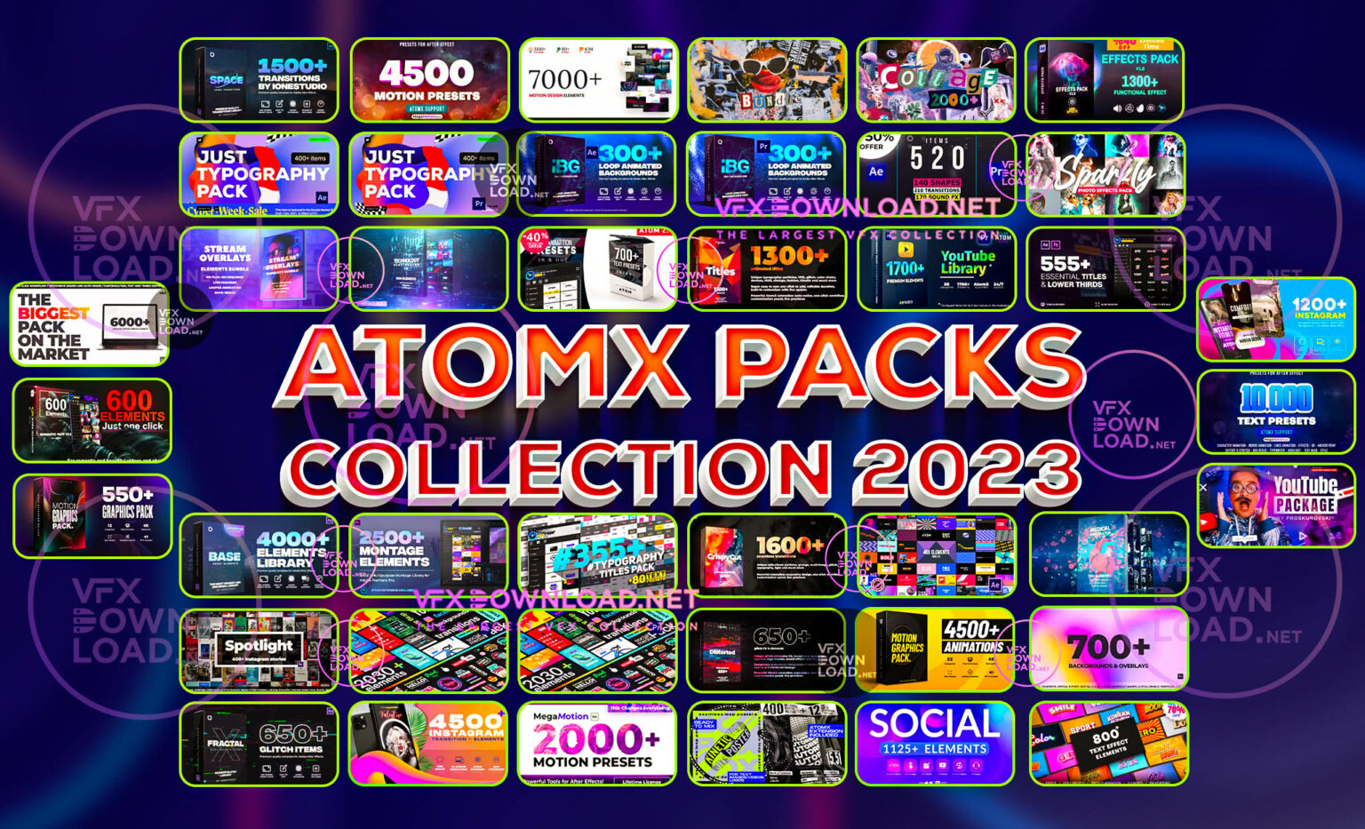 AtomX Packs Collection 2023 The Biggest Free Video Editing Assets