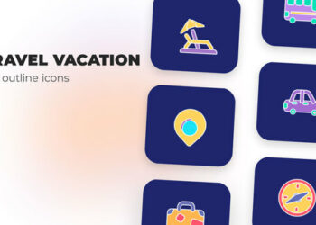 VideoHive Travel Vacation - Flat Outline Icons 45848124