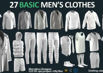 Artstation – 27 BASIC MEN’S CLOTHES PACK / Marvelous Designer / CLO3D + ZPRJ + OBJ + material