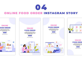 VideoHive 2D Flat Character Online Food Order Instagram Story 47395419