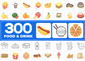 VideoHive 300 Icons Pack - Food & Drinks 46832714