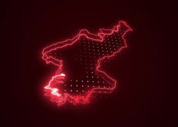 VideoHive 3D Neon Red North Korea Map Borders Outline Loop Background 47467106
