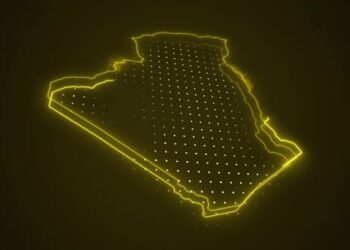VideoHive 3D Neon Yellow Algeria Map Borders Outline Loop Background 47467113