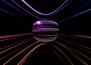 VideoHive 3D Rendering of an Abstract Neon Sphere Made of White Rings and Pinkblue Lighting 47467473
