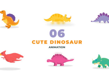 VideoHive Cute Kids Dinosaur Flat Character Animation Scene 47390186