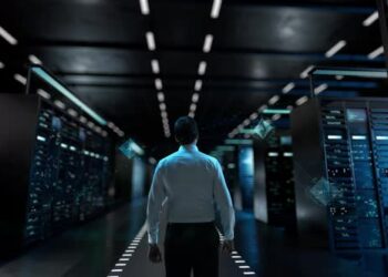 VideoHive Democratizing AI IT Administrator Activating Modern Data Center Server with Hologram 47612735