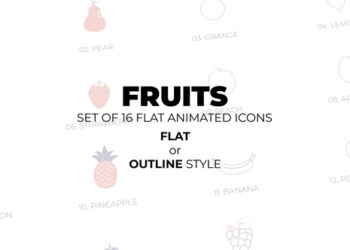 VideoHive Fruits - Set of 16 Animated Icons Flat or Outline style 46871334