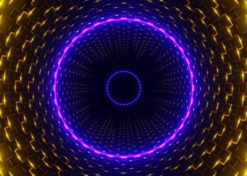 VideoHive Gold With Purple Cylindrical Mechanism Background Vj Loop In 4K 47574176