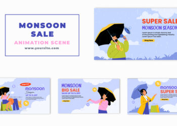 VideoHive Monsoon Sale Offer Flat Character Animation Scene 47276130