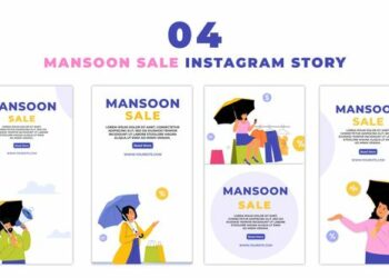 VideoHive Monsoon Sale Offer Flat Character Instagram Story 47440577