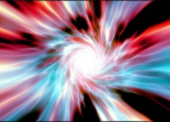 VideoHive Multicolored hypertunnel spinning speed space tunnel made of twisted swirling energy magic glowing 47610028