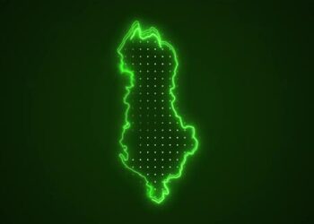 VideoHive Neon Green Albania Map Borders Outline Loop Background 47467111