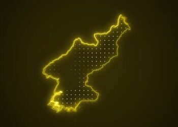 VideoHive Neon Yellow North Korea Map Borders Outline Loop Background 47467108