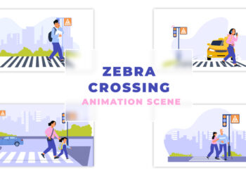VideoHive People Pedestrians Crossing Street Flat Character Scene Animation Scene 47389825