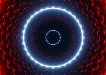 VideoHive Red With Light Blue Cylindrical Mechanism Background Vj Loop In 4K 47574181